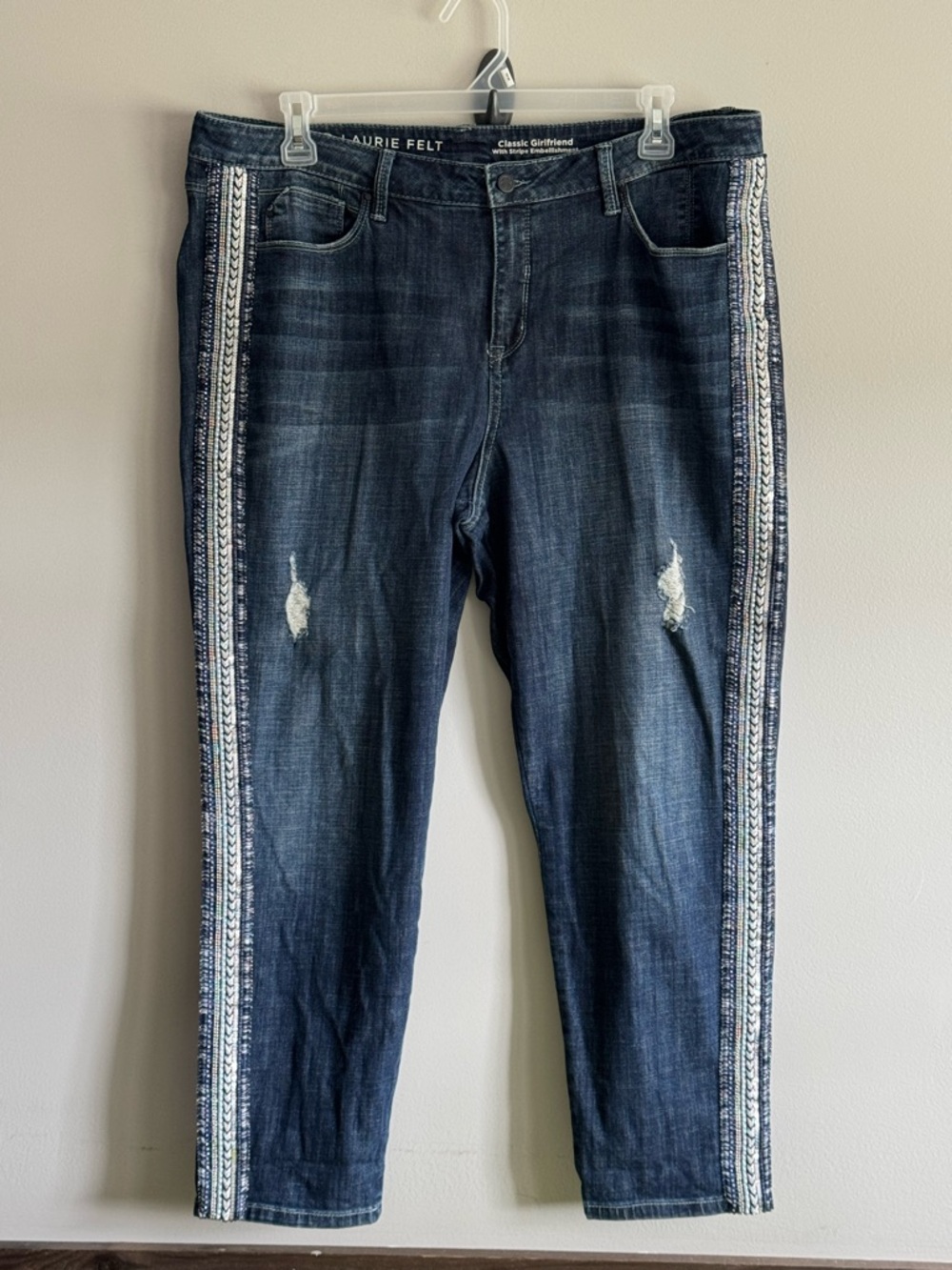 Laurie Felt Straight-Leg Jeans with Embroidered Side Stripes Size 18W